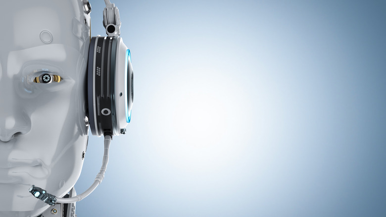 humanoid AI using headphones to talk