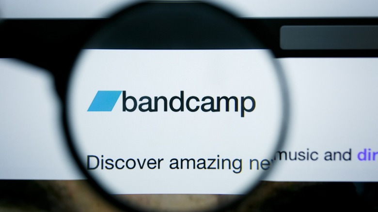 Bandcamp logo in magnifying glass