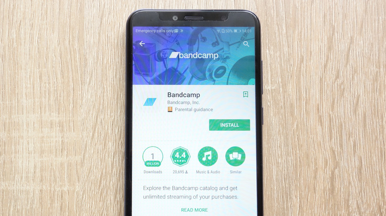 Bandcamp app on mobile phone
