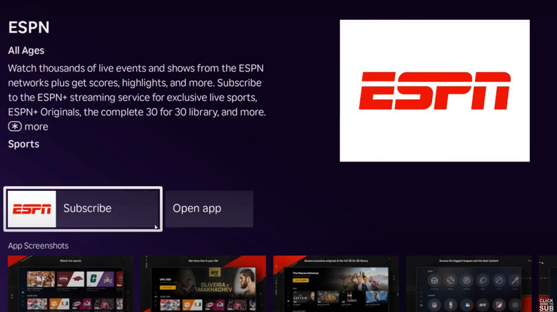 The download page for the ESPN TV application prompts users to subscribe.