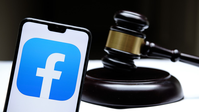 Facebook logo in courtroom