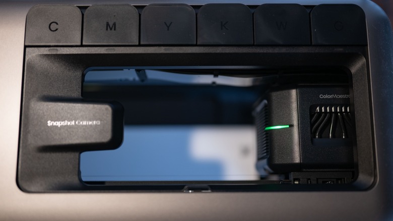 Top-down view of the ink cartridges, print head, and camera of the Eufymake E1.