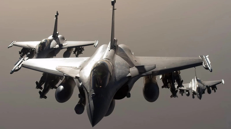 a couple of dassault rafale units in flight