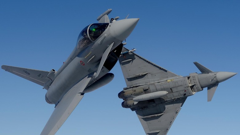 a couple of eurofighter typhoon units in flight