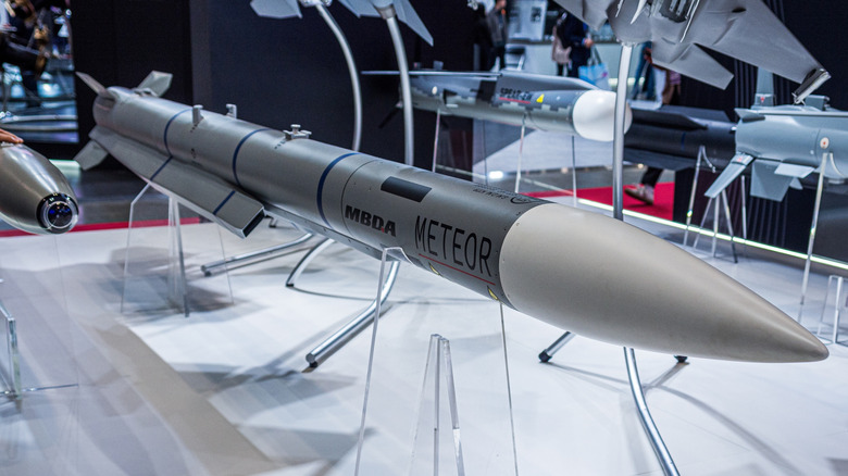 MBDA Meteor missile on a display rack.