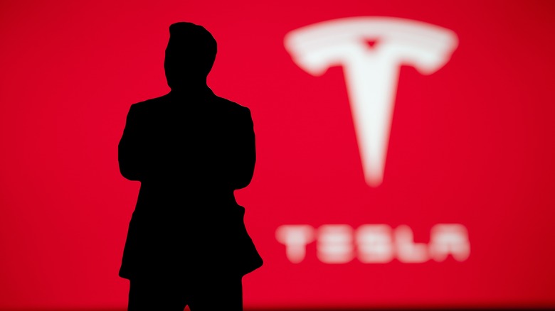 Tesla background with silhouette of Musk