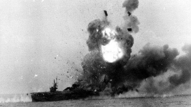 American aircraft carrier USS St. Lo exploding after a kamikaze hit