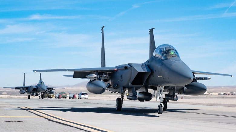 Two McDonnell Douglas F-15E Strike Eagles on a runway