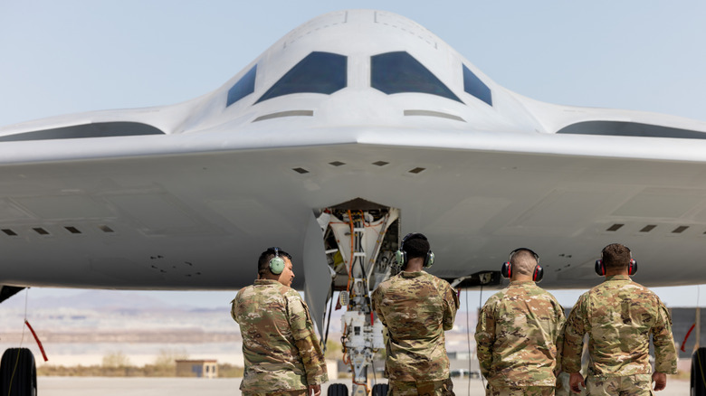 U.S. Air Force Airmen with the 912th Aircraft Maintenance Squadron prepare to recover the second B-21 Raider to arrive for test and evaluation