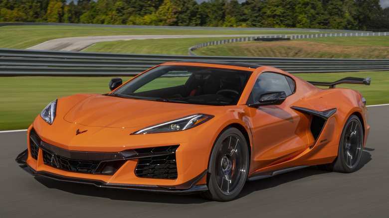 Orange Chevrolet Corvette Z06 on the track