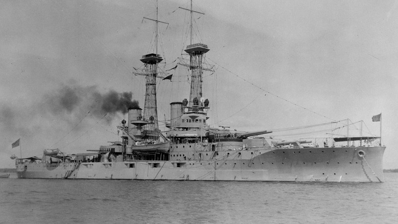 The USS Delaware anchored off the coast of Cuba in 1920