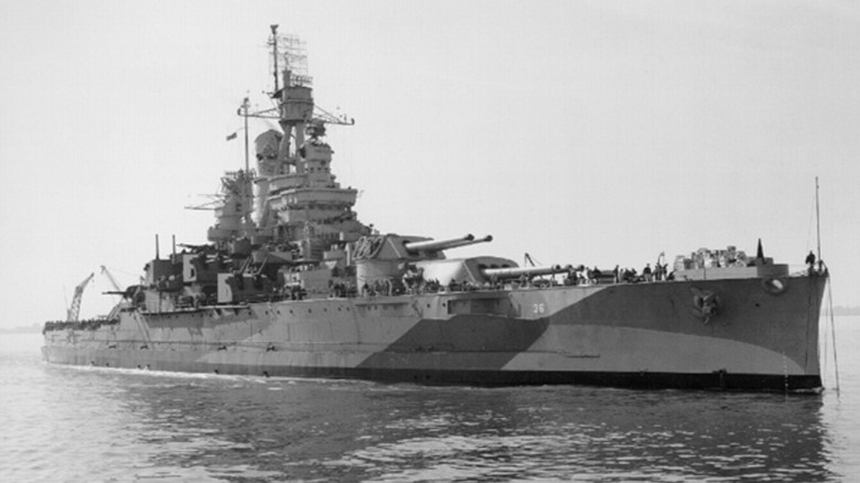 The USS Nevada underway at sea in 1944
