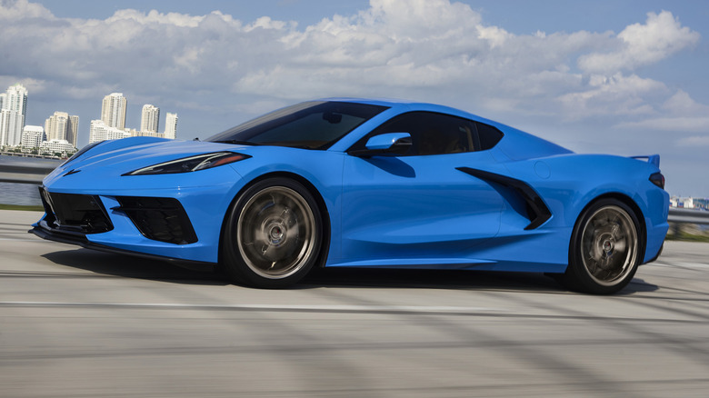 Blue C8 Corvette Stingray driving