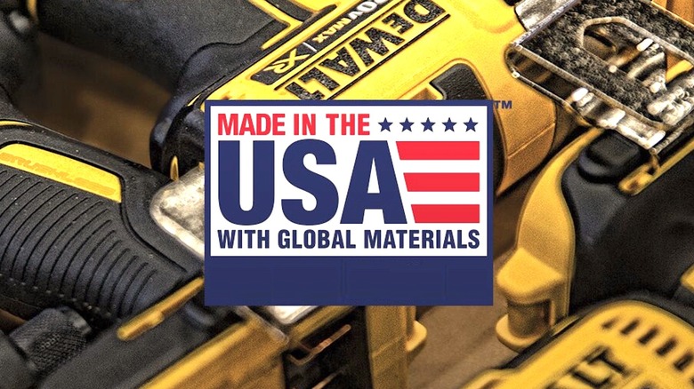DeWalt Made in the USA badge pictured with tools