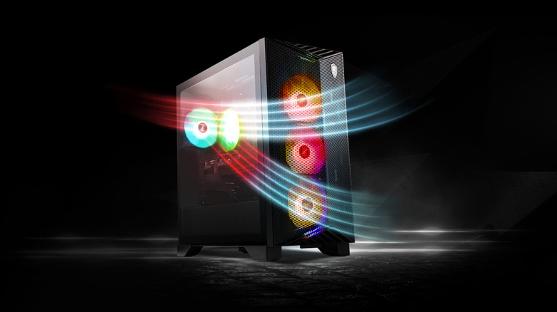 MSI gaming computer, light streaks in foreground