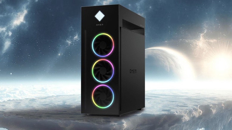 Gaming computer against space background