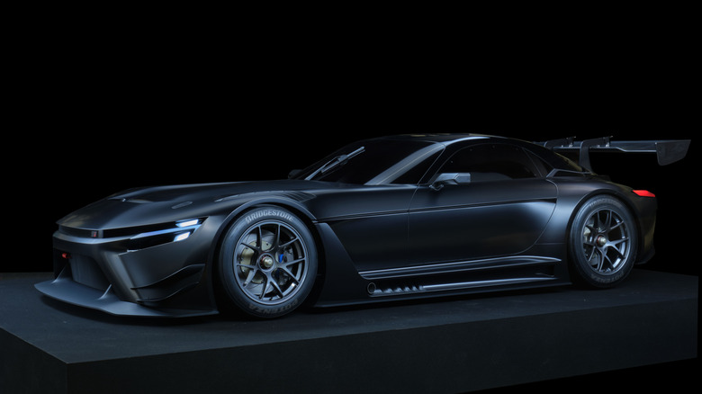 Toyota GR GT3 concept front 3/4 view on black background