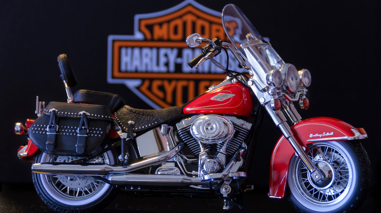 Red Harley Davidson Softtail motorcycle.