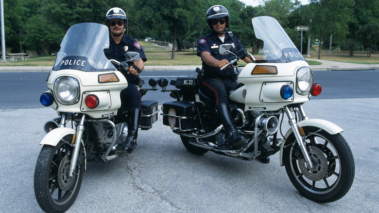 Cops on Harley-Davidson bikes in the 1990s.