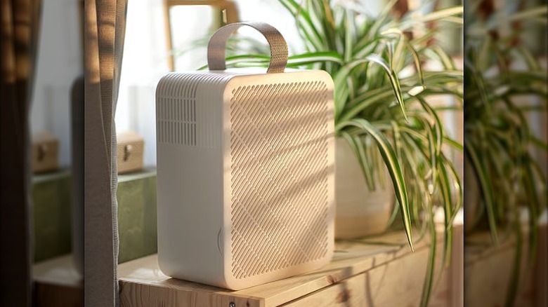 Rectangular air purifier placed on a table