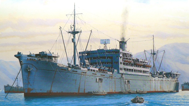 Painting of the Japanese aircraft carrier Nigitsu Maru