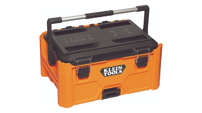The Klein Tools Medium Toolbox, closed, with a handle