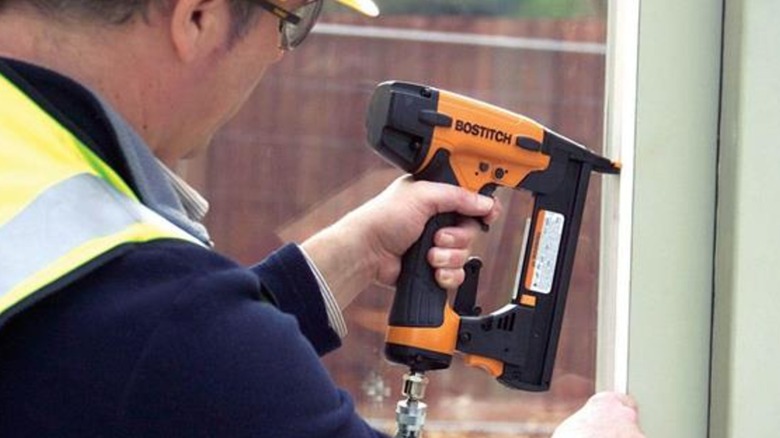 nailing in trim work with Bostitch brad nailer