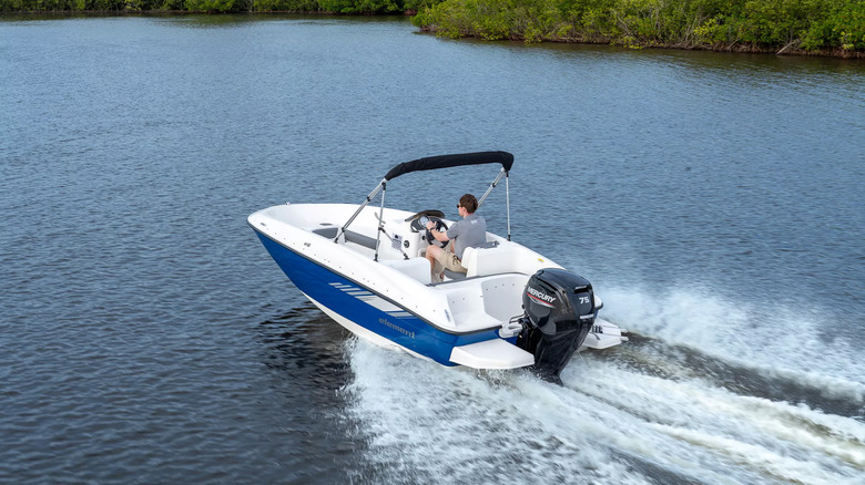 A Bayliner E16 boat on the water