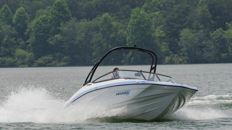 A Yamaha SX190 on a lake by a forest