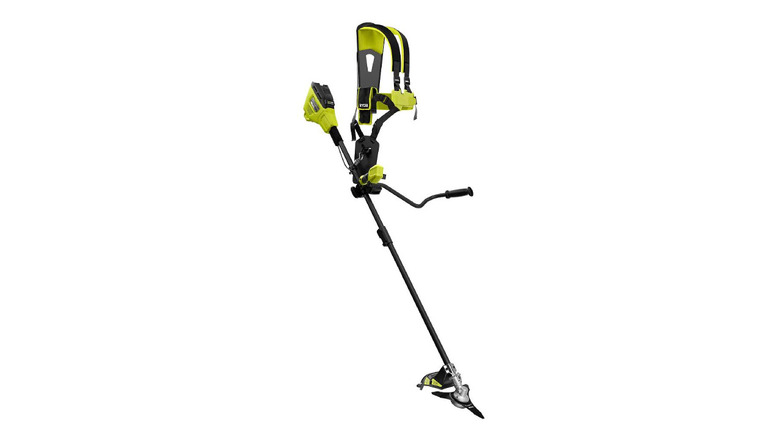 The Ryobi 40V HP Brushless Brush Cutter/String Trimmer with harness