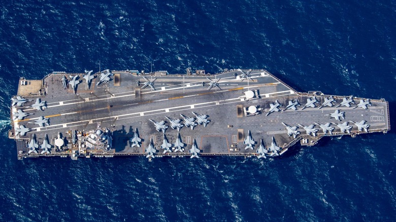 An overhead view of the USS Gerald R. Ford