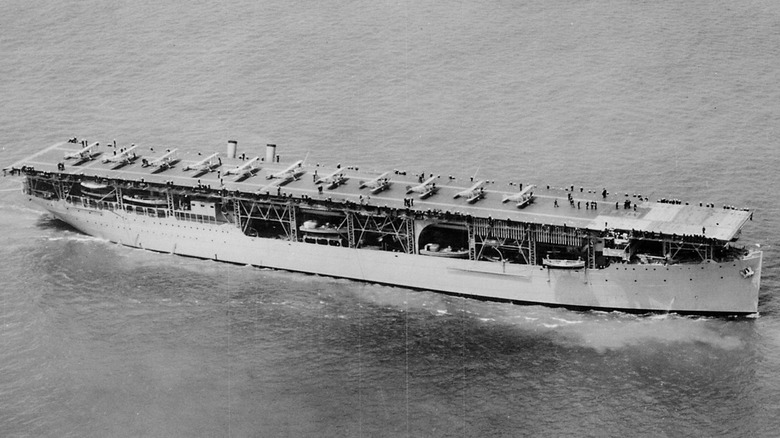 The USS Langley underway at sea in 1927