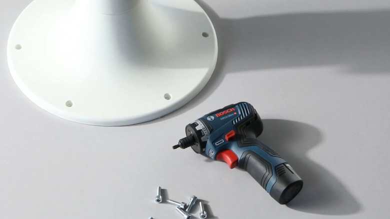 The Bosch 12V Max Brushless power screwdriver next to some screws.