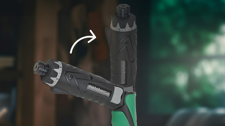 An illustration showing the Metabo HPT power screwdriver in two positions.