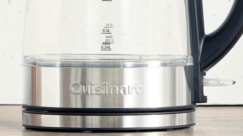 Closeup of the base of a Cuisinart electric kettle sitting on a surface