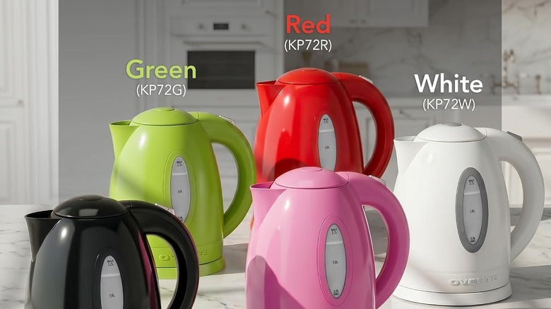 Five different colored Ovente electric kettles