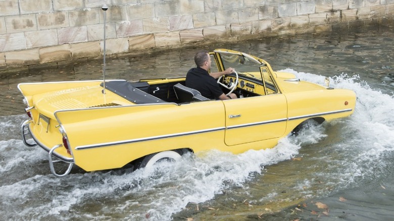 Yellow Amphicar launch