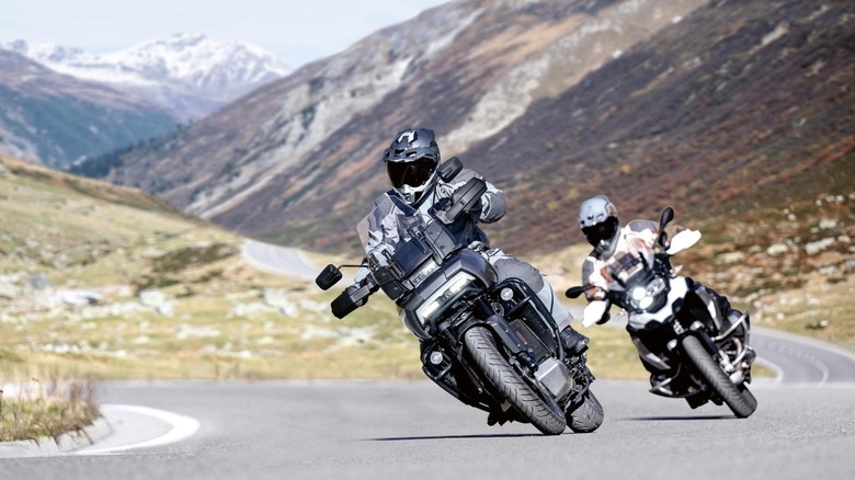 two motorcyclists cornering