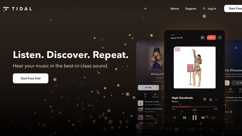 Tidal's website showing the app's UI