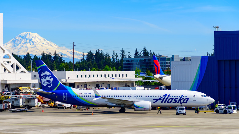 alaska airplane at an airport