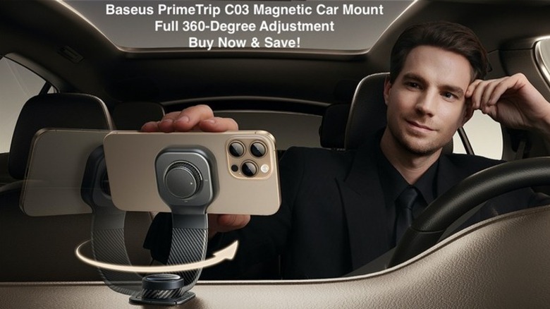 Image of man in black suit adjusting Baseus C03 Magnetic Car Mount