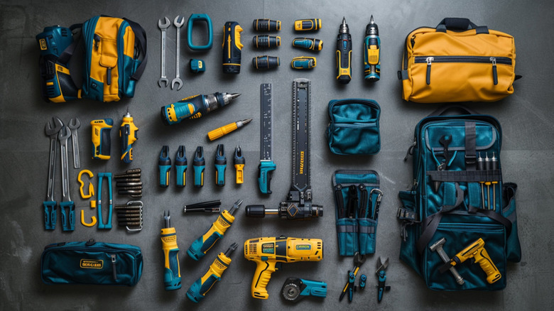 A table with several Hecules branded tools