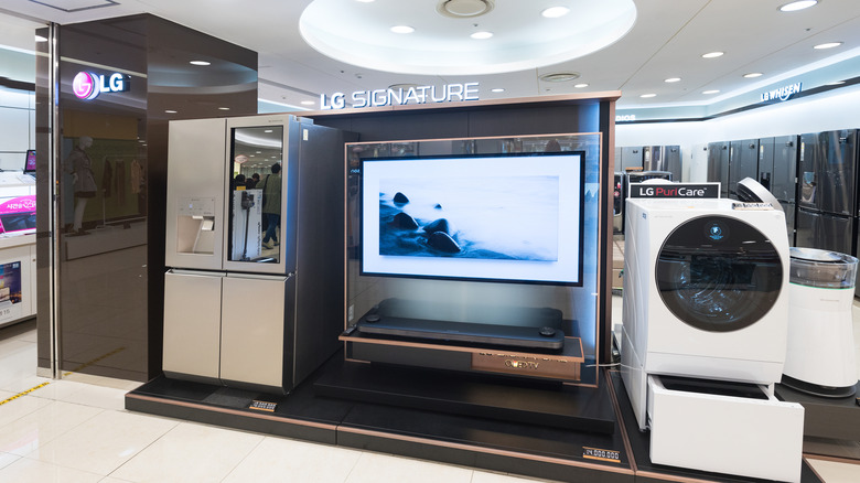 An assortment of LG appliances and electronics