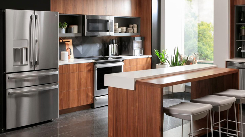A kitchen with several GE appliances