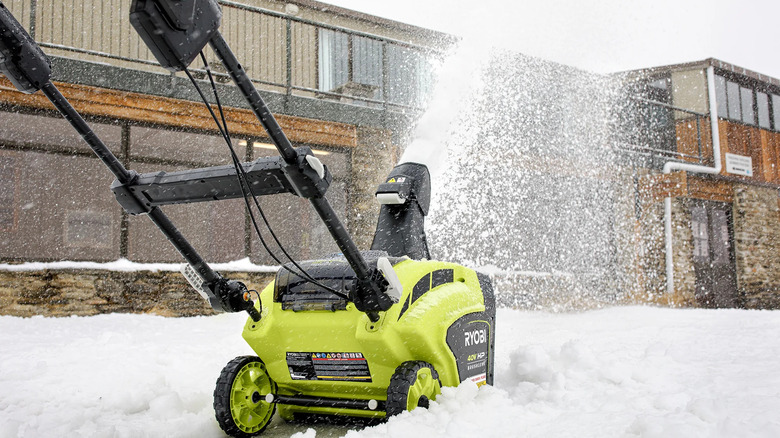 Ryobi snow blower in use