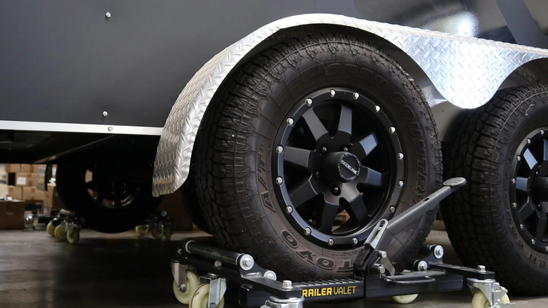 Closeup of tire on dolly