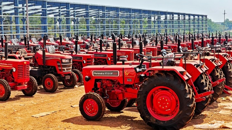 Mahinda tractors in a park