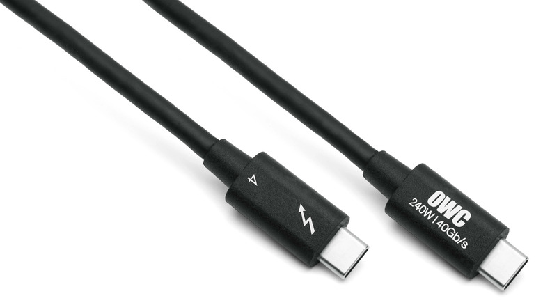 Two black OWC USB-C cable connectors rest against a white background.