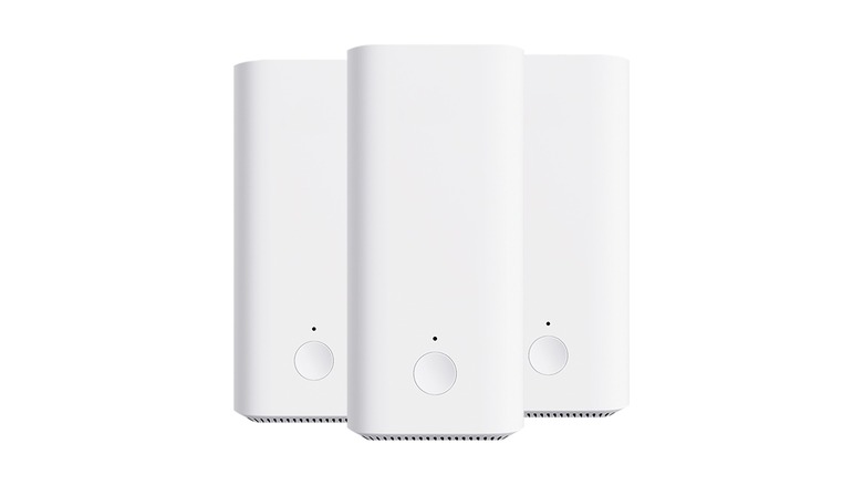 Three Vilo mesh routers on display