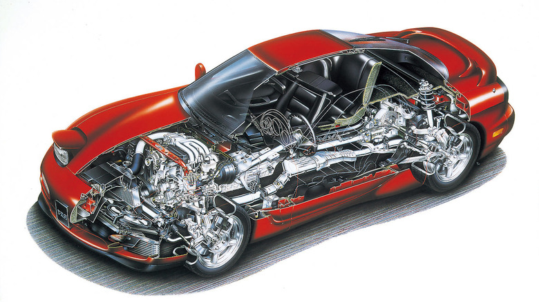 Front 3/4 skeleton view of third generation Mazda RX-7